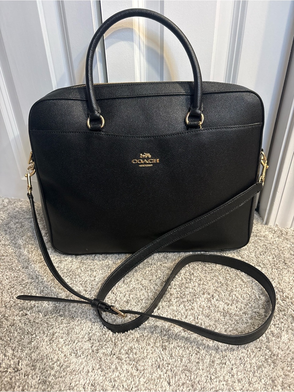Coach Crossgrain Leather Black Laptop Breifcase Crossbody With Carry Straps